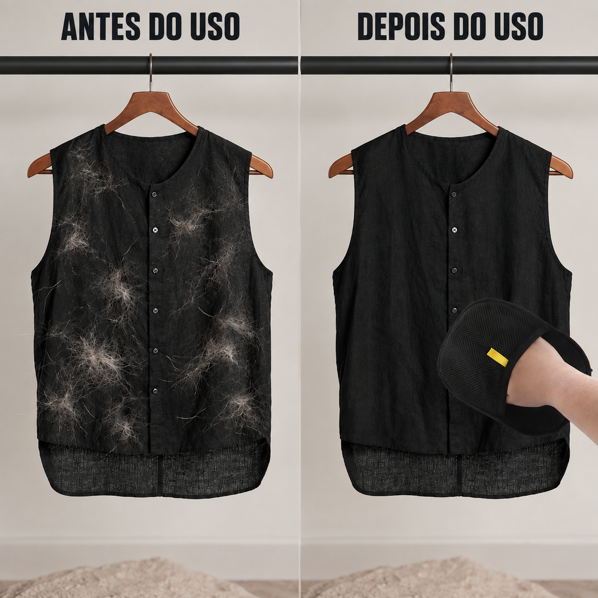 Luva para remoção de pelos reutilizável, dupla face para animais de estimação, carpetes e roupas.